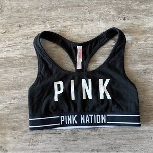 Victoria’s Secret PINK Nation Sports Bra Black White Logo Campus College Women S